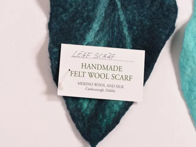 Ladies Felt Scarves*Sweater Shop Felt Wool Leaf Scarf Blue