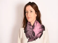 Ladies Felt Scarves*Sweater Shop Felt Wool Leaf Scarf Pink/Black