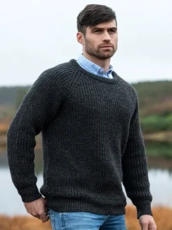 Mens Fisherman Sweaters|Mens Knitwear*Sweater Shop Fisherman Rib Crew Sweater Charcoal