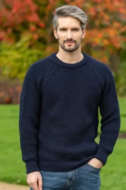 Mens Fisherman Sweaters|Mens Knitwear*Sweater Shop Fisherman Rib Sweater Navy