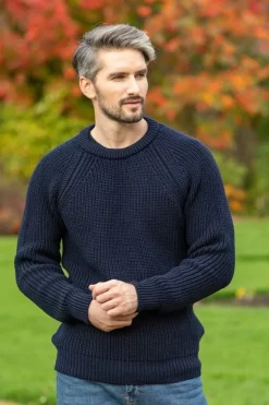 Mens Fisherman Sweaters|Mens Knitwear*Sweater Shop Fisherman Rib Sweater Navy
