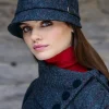 Aran Wool Hats|Ladies Hats*Sweater Shop Flapper Cap Charcoal Red Herringbone Colour 31.
