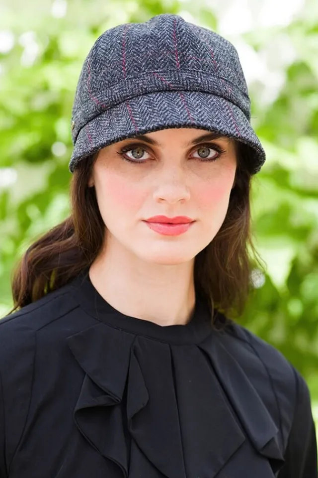 Aran Wool Hats|Ladies Hats*Sweater Shop Flapper Cap Charcoal Red Herringbone Colour 31.