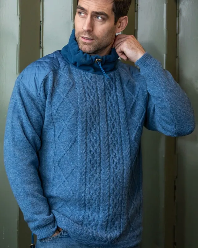 Mens Knitwear*Sweater Shop Fully Lined Cowl Neck Sweater Blue