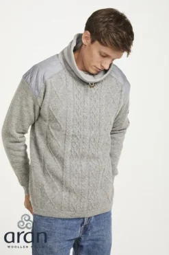 Mens Knitwear*Sweater Shop Fully Lined Cowl Neck Sweater Silver