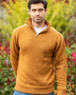 Mens Fisherman Sweaters|Mens Knitwear*Sweater Shop Half Zip Lambswool Sweater Warm Sand