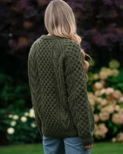 Womens Irish Knitwear|Womens Aran Fisherman Sweaters*Sweater Shop Handknit Green Aran Sweater Merino Wool