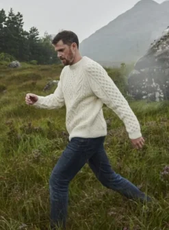 Mens Fisherman Sweaters|Mens Knitwear*Sweater Shop Handknit Irish Aran Fisherman Sweater NATURAL