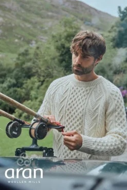 Mens Fisherman Sweaters|Mens Knitwear*Sweater Shop Handknit Irish Aran Fisherman Sweater NATURAL