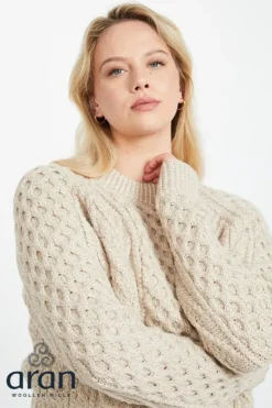 Hand Knit Sweaters|Womens Aran Fisherman Sweaters*Sweater Shop Handknit Womens Plus Size Aran Sweater Beige