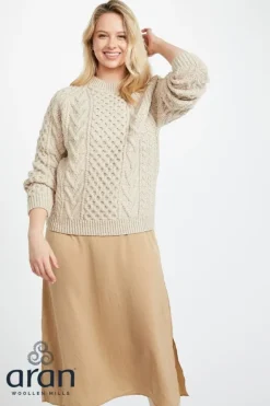 Hand Knit Sweaters|Womens Aran Fisherman Sweaters*Sweater Shop Handknit Womens Plus Size Aran Sweater Beige