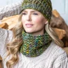 Aran Wool Hats|Ladies Merino Wool Scarves*Sweater Shop Handmade in Ireland - Snood and Bobble Hat Set - Green