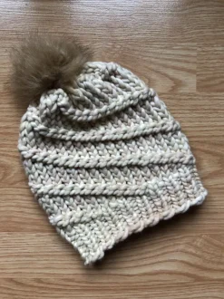 Aran Wool Hats*Sweater Shop Handmade in Ireland - Super Soft hat with pom pom - Natural