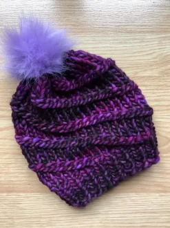 Aran Wool Hats|Ladies Hats*Sweater Shop Handmade in Ireland - Super Soft hat with pom pom- Purple