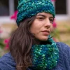 Aran Wool Hats*Sweater Shop Handmade in Ireland - Supersoft Hat with snood set - Teal