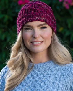 Aran Wool Hats|Ladies Hats*Sweater Shop Handmade in Ireland - Super Soft Merino Wool Hat Fuschia