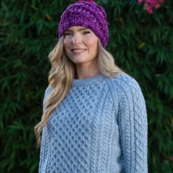 Aran Wool Hats|Ladies Hats*Sweater Shop Handmade in Ireland - Super Soft Merino Wool Hat Purple