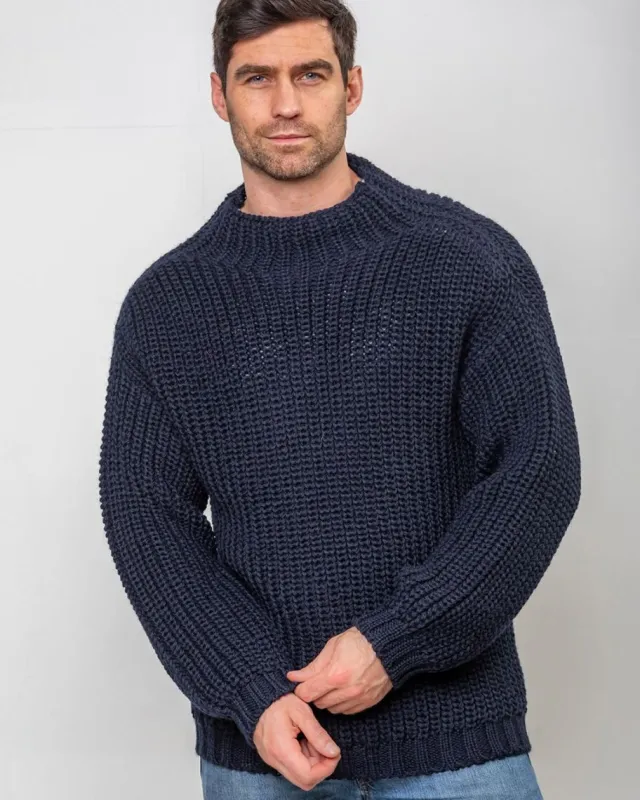 Mens Knitwear*Sweater Shop Heavy Ribbed Merino Wool Sweater Navy