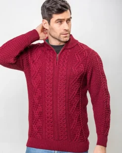 Cashmere And Merino Sweaters|Mens Knitwear*Sweater Shop Heavyweight Extra Fine Merino Wool Half Zip Sweater - Berry