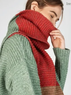 Ladies Merino Wool Scarves|Ladies Wool Cashmere Scarves*Sweater Shop IrelandsEye Knitwear u2018Elderu2019 Contrast Panel Scarf Apple Sunset