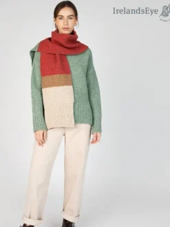 Ladies Merino Wool Scarves|Ladies Wool Cashmere Scarves*Sweater Shop IrelandsEye Knitwear u2018Elderu2019 Contrast Panel Scarf Apple Sunset