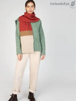 Ladies Merino Wool Scarves|Ladies Wool Cashmere Scarves*Sweater Shop IrelandsEye Knitwear u2018Elderu2019 Contrast Panel Scarf Apple Sunset