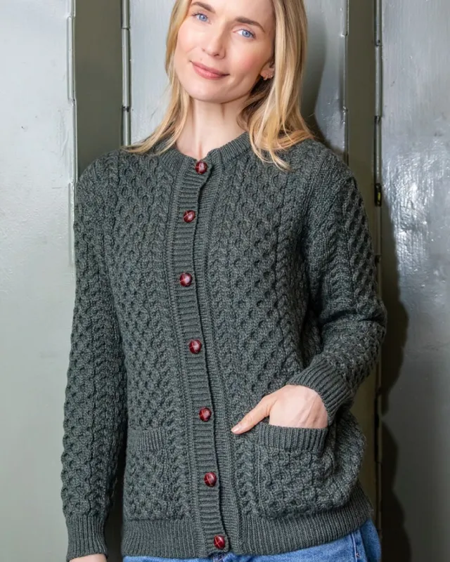 Ladies Cardigans|Womens Irish Knitwear*Sweater Shop Irish Aran Cardigan Army Green