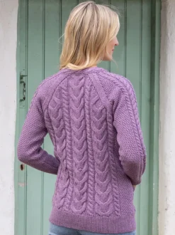 Womens Irish Knitwear|Ladies Cardigans*Sweater Shop Irish Aran Cardigan Lavender