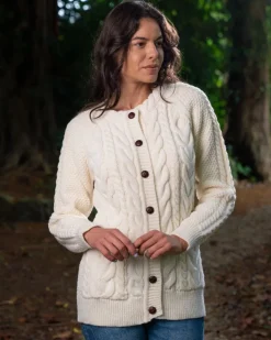 Womens Irish Knitwear|Ladies Cardigans*Sweater Shop Irish Aran Cardigan Natural