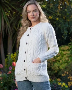 Womens Irish Knitwear|Ladies Cardigans*Sweater Shop Irish Aran Cardigan Natural