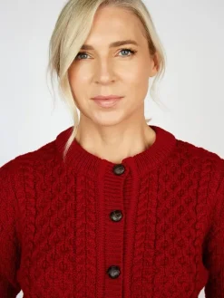 Womens Irish Knitwear|Ladies Cardigans*Sweater Shop Irish Aran Cardigan Red