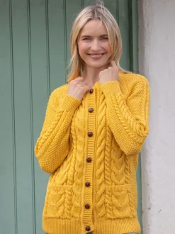 Womens Irish Knitwear|Ladies Cardigans*Sweater Shop Irish Aran Cardigan Yellow