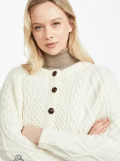 Womens Irish Knitwear|Hand Knit Sweaters*Sweater Shop Irish Aran Handknit Lumber Cardigan Natural