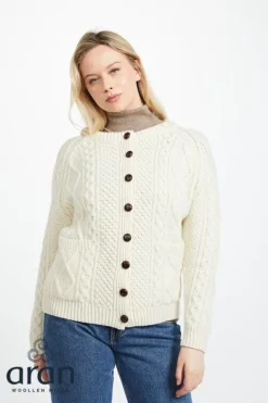 Womens Irish Knitwear|Hand Knit Sweaters*Sweater Shop Irish Aran Handknit Lumber Cardigan Natural