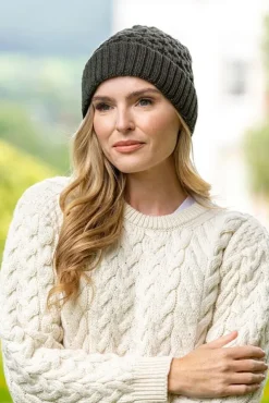 Aran Wool Hats|Ladies Hats*Sweater Shop Irish Aran Hat Army Green