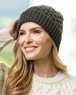 Aran Wool Hats|Ladies Hats*Sweater Shop Irish Aran Hat Army Green
