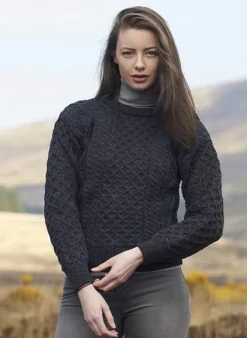 Womens Irish Knitwear|Womens Aran Fisherman Sweaters*Sweater Shop Irish Aran Unisex Sweater Charcoal