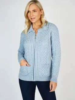 Womens Irish Knitwear|Ladies Cardigans*Sweater Shop Irish Cardigan with Zip Sky Blue