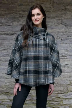 Ladies Aran Ponchos & Capes*Sweater Shop Irish Tweed Poncho Grey Mix Col : 21