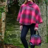 Ladies Aran Ponchos & Capes*Sweater Shop Irish Tweed Poncho Pink Check 223