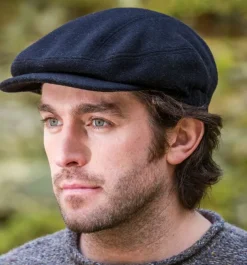 Aran Wool Hats|Mens Caps*Sweater Shop Kerry Peak Cap Black