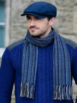 Aran Wool Hats|Mens Caps*Sweater Shop Kerry Peak Cap Blue Herringbone Col: 34