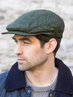 Mens Caps*Sweater Shop Kerry Peak Cap Green Herringbone 27
