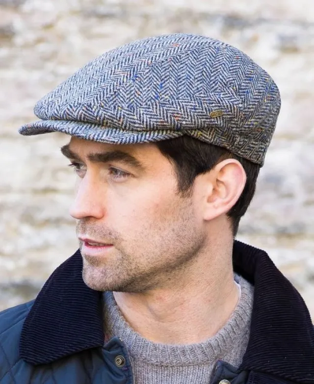 Mens Caps*Sweater Shop Kerry Peak Cap Grey Herringbone 1