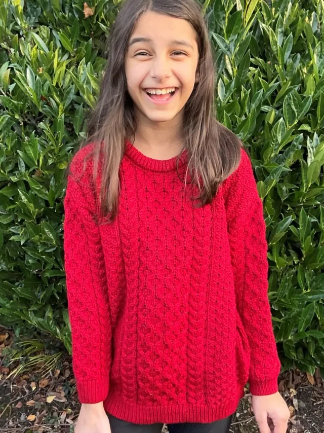 Kids Aran Sweaters*Sweater Shop Kids Aran Sweater Merino Wool - Red