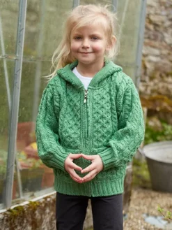 Childrens' Aran Cardigans*Sweater Shop Kids Irish Hooded Cardigan Green