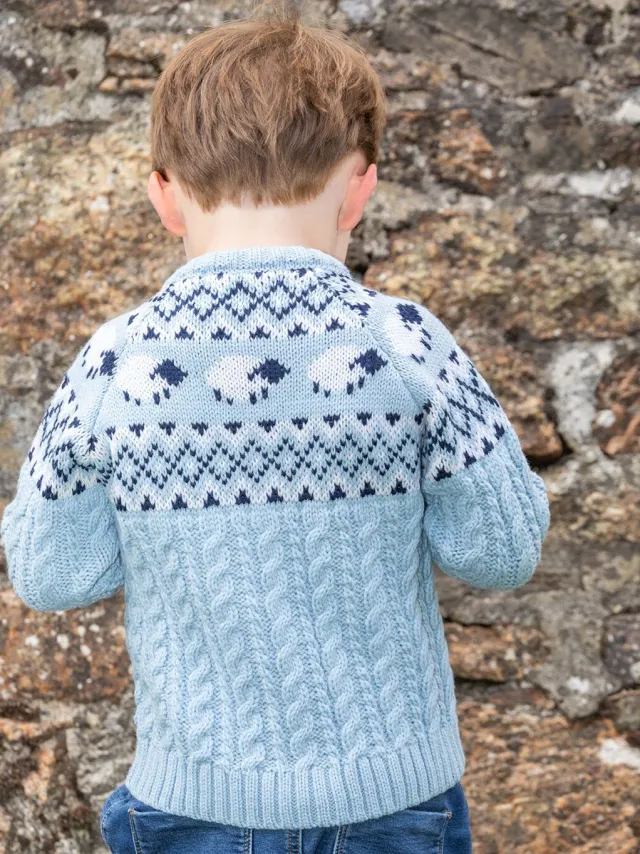 Sheep Toys And Gifts|Childrens' Aran Cardigans*Sweater Shop Kids Sheep Cardigan Merino Wool - Sky Blue