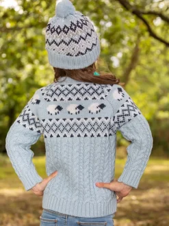Sheep Toys And Gifts|Childrens' Aran Cardigans*Sweater Shop Kids Sheep Cardigan Merino Wool - Sky Blue