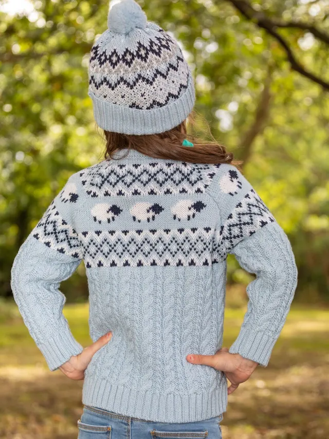 Sheep Toys And Gifts|Childrens' Aran Cardigans*Sweater Shop Kids Sheep Cardigan Merino Wool - Sky Blue