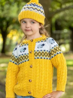 Sheep Toys And Gifts|Childrens' Aran Cardigans*Sweater Shop Kids Sheep Cardigan Merino Wool - Sunshine Yellow